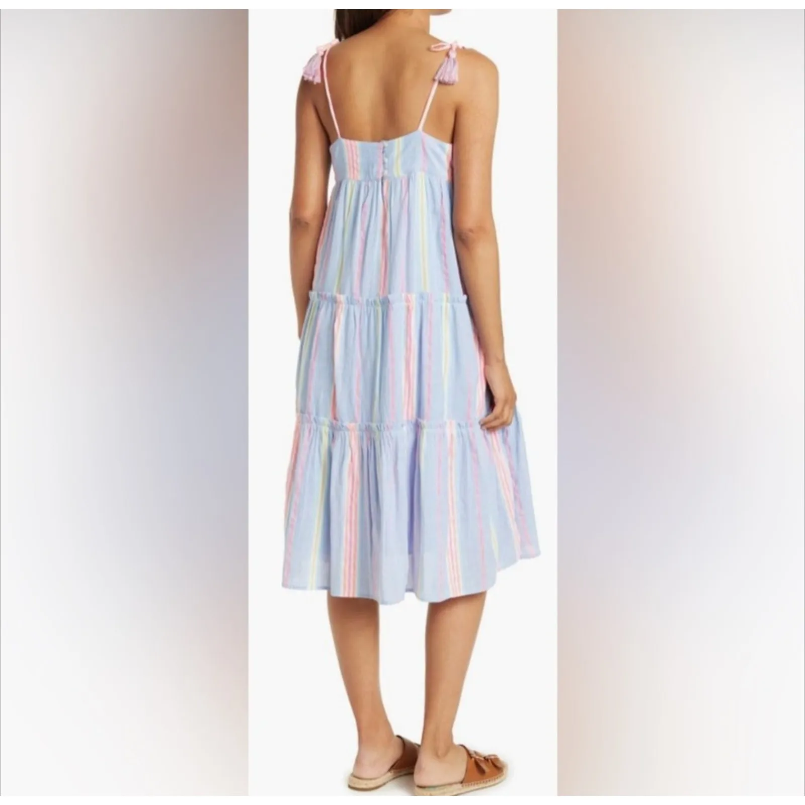 Anthropologie dRA Los Angeles Midi Dress Blue Colored Stripes Size Large - Image 7