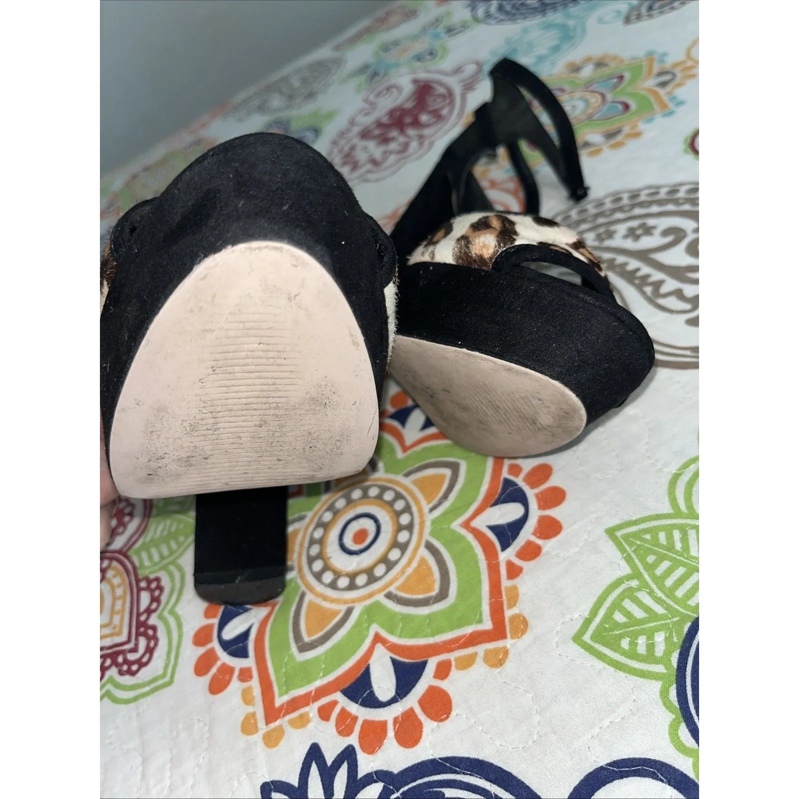 ASOS Platform Heeled Animal Print Sandal Faux Suede Size 5 - Image 3