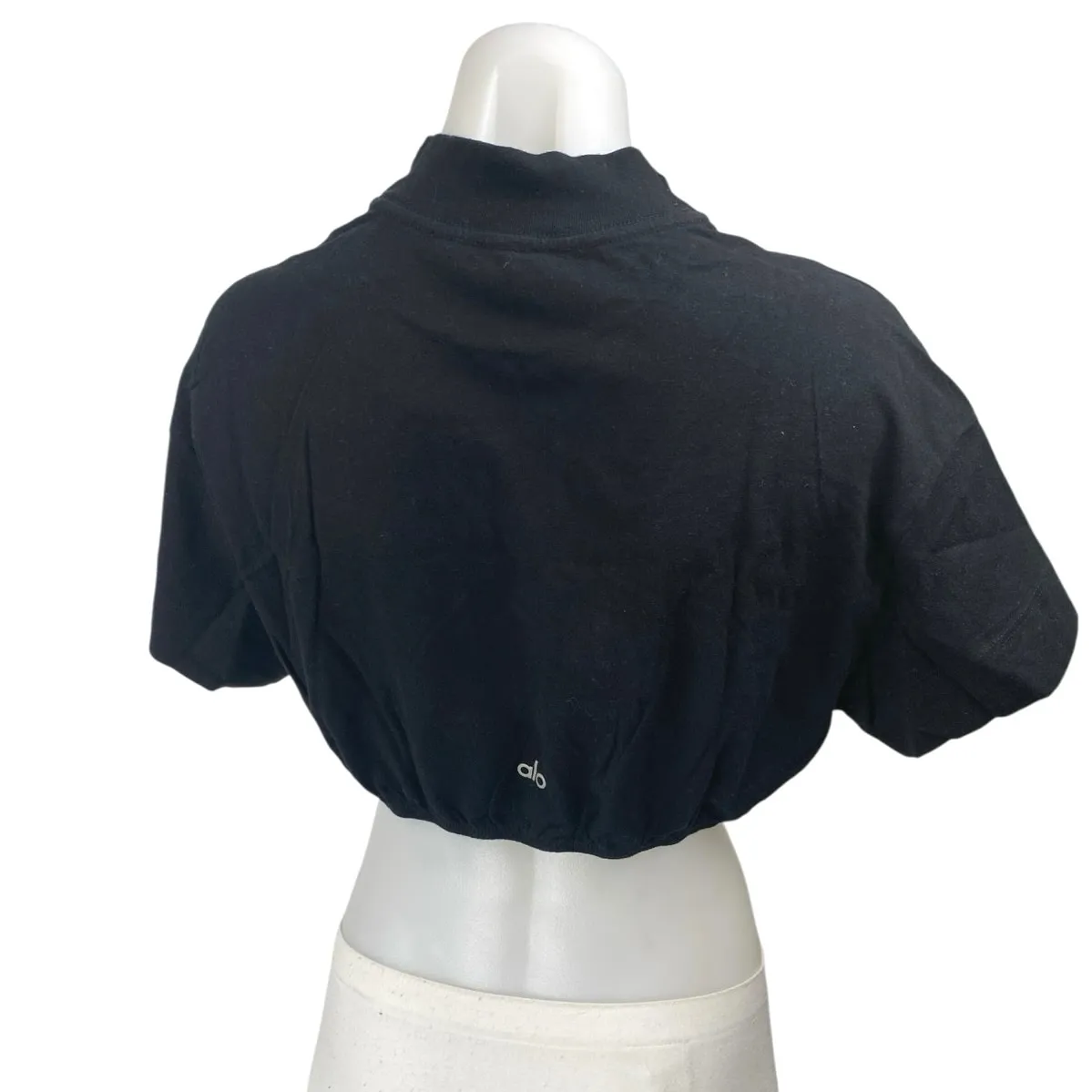 Alo Yoga Women's Black Mock Neck Short Sleeve Activewear Crop Tee T-shirt Top S - Image 2