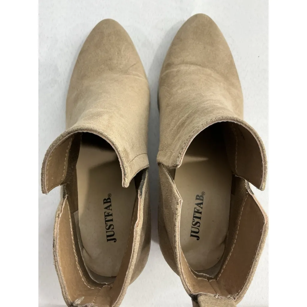 Womans Just fab Shea Booties 6 Tan Pull On Pointed Toe Slit Sides Heel - Image 6