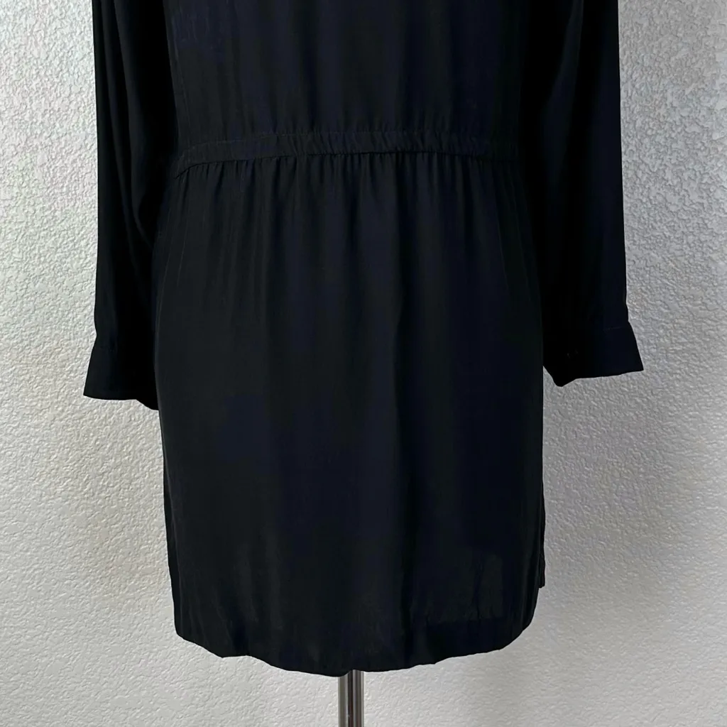 Stella McCartney 100% Silk Black Chest Pocket Long Sleeves Dress, Size US 6 - Image 9