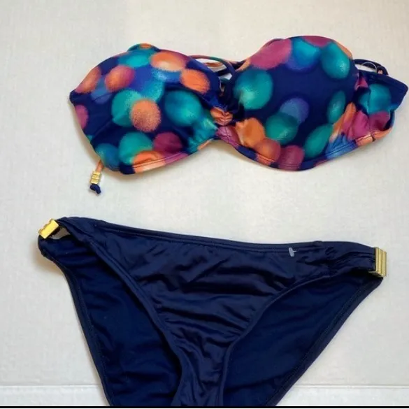 🌞NWOT Bar III padded bandeau bikini Navy blue bottoms A - Image 2