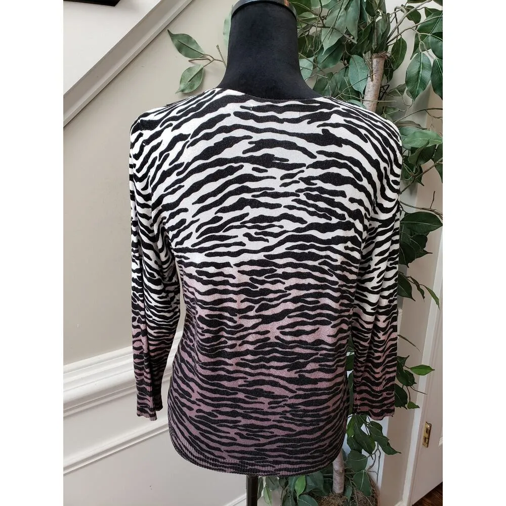 Carolyn Taylor Sweater Womens M Black White Zebra Print Lace Trim Rhinestone - Image 4