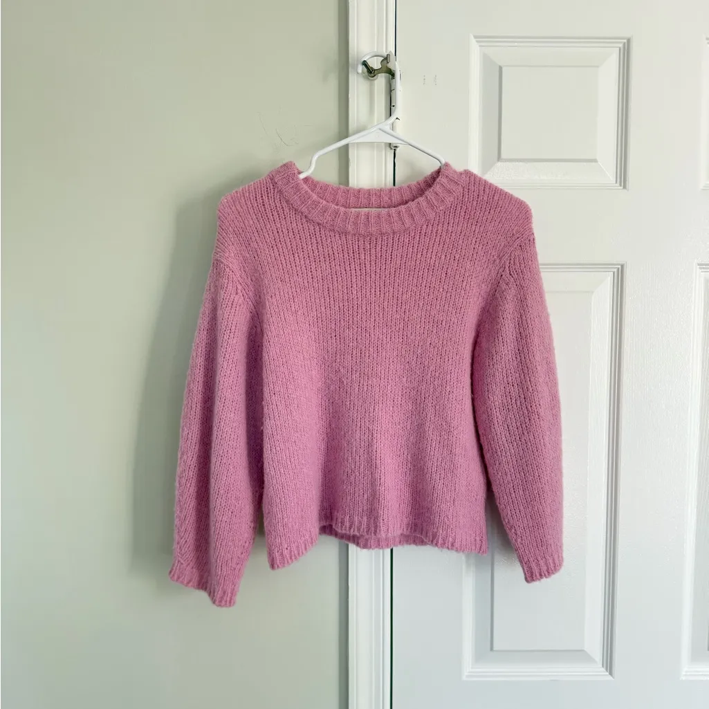 Tibi Sweater Women’s Small Pink Cropped Alpaca Wool Puff Sleeve Preppy Pullover - Image 2