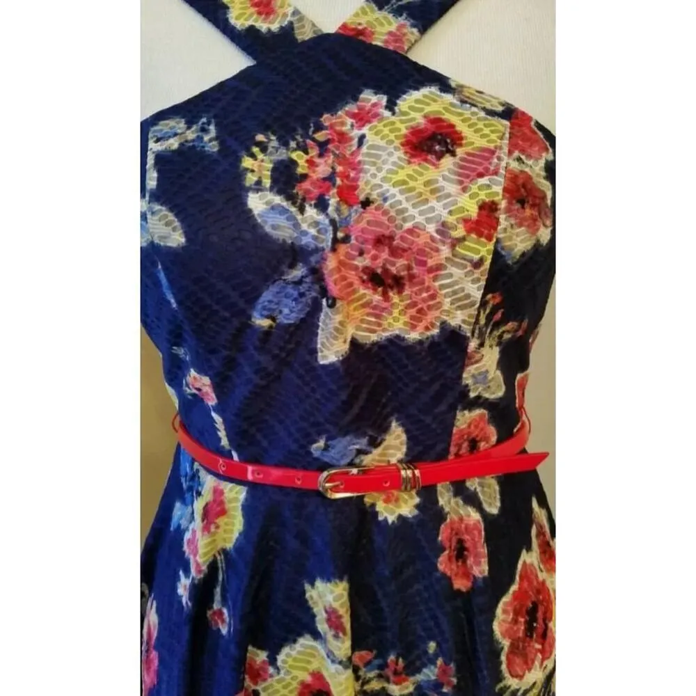 Blue & Red Floral Strappy Halter Dress with Belt by City Triangles from ModCloth - Image 3