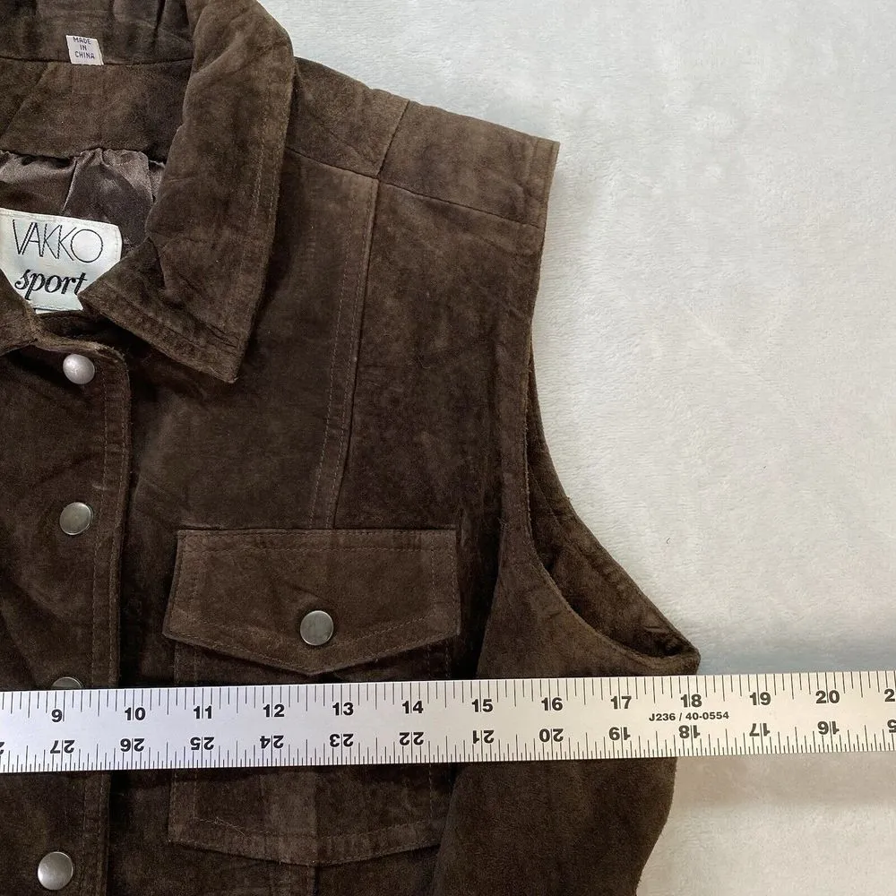 Vakko Vest‎ Womens M Brown Leather Suede Collared snap front Pockets Lined Size M - Image 2