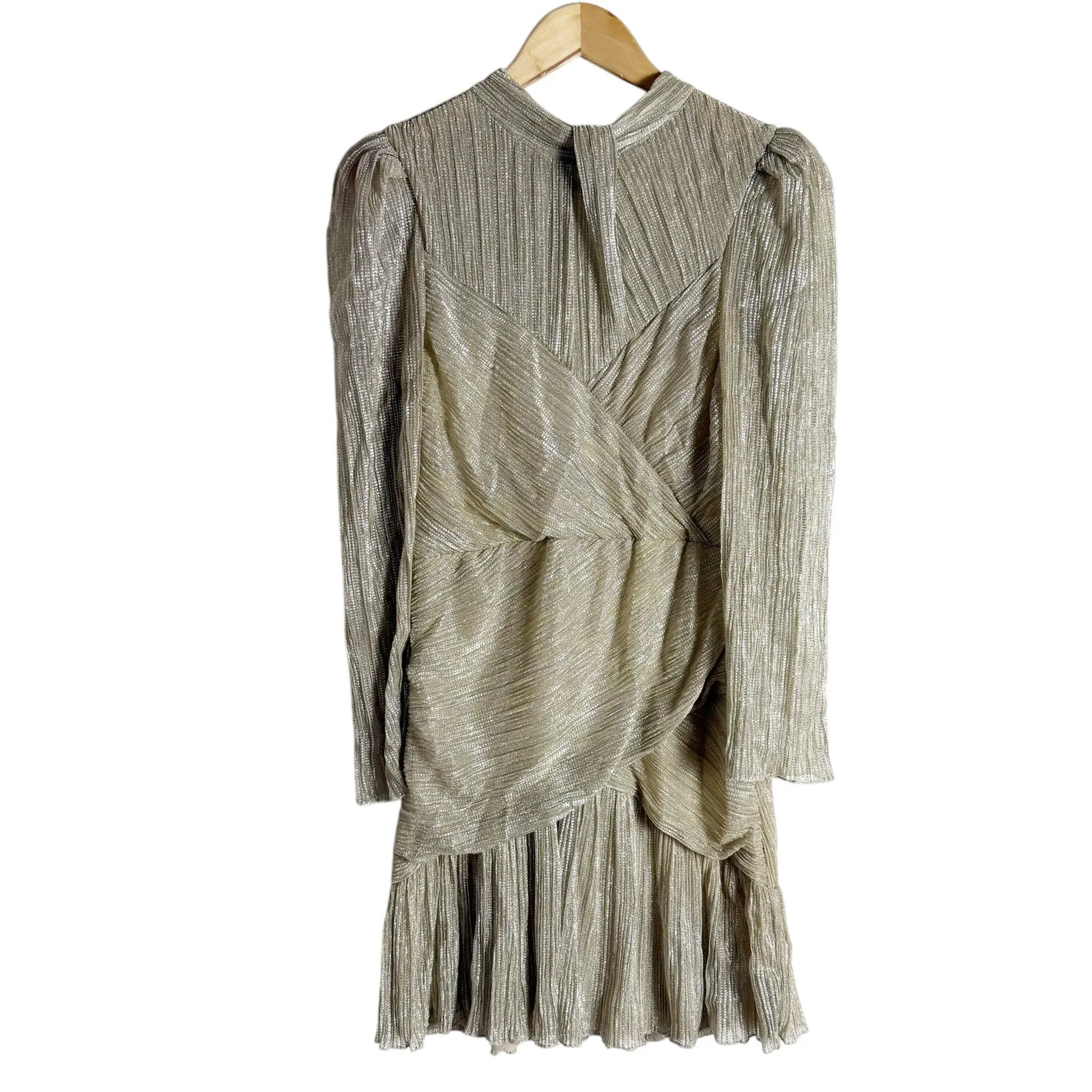 Saylor Saydee Platinum Pleated Long Sleeve Ruched Cocktail Party Mini Dress M - Image 4