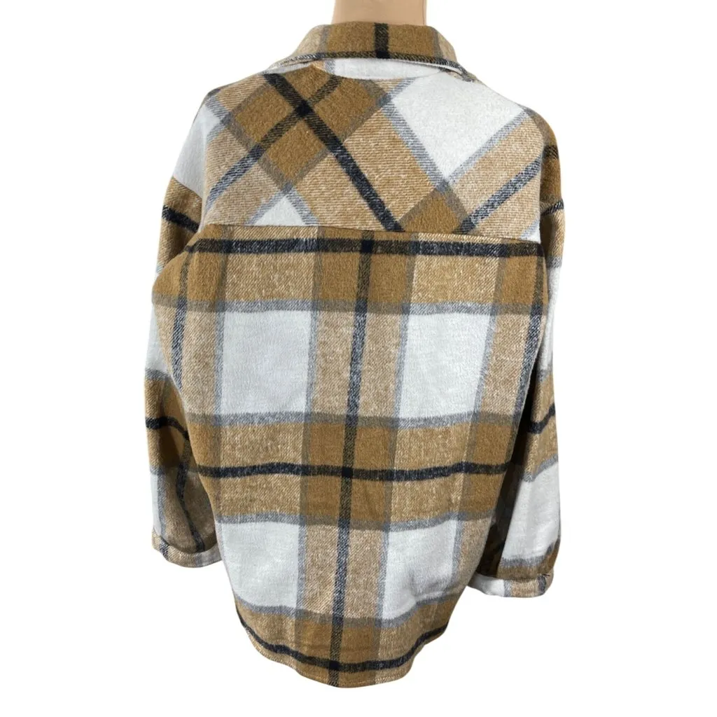 Shein Plaid Shacket Jacket Brown Black Button Size L Large - Image 3