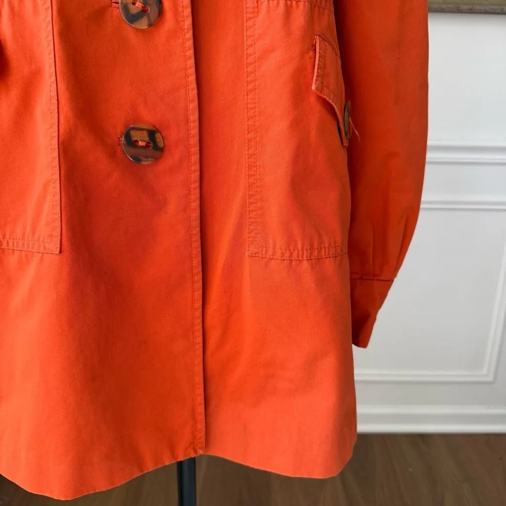 Anthropologie Elevenses Beltless Trench Jacket Orange Coat Tortoise Buttons 4 - Image 4