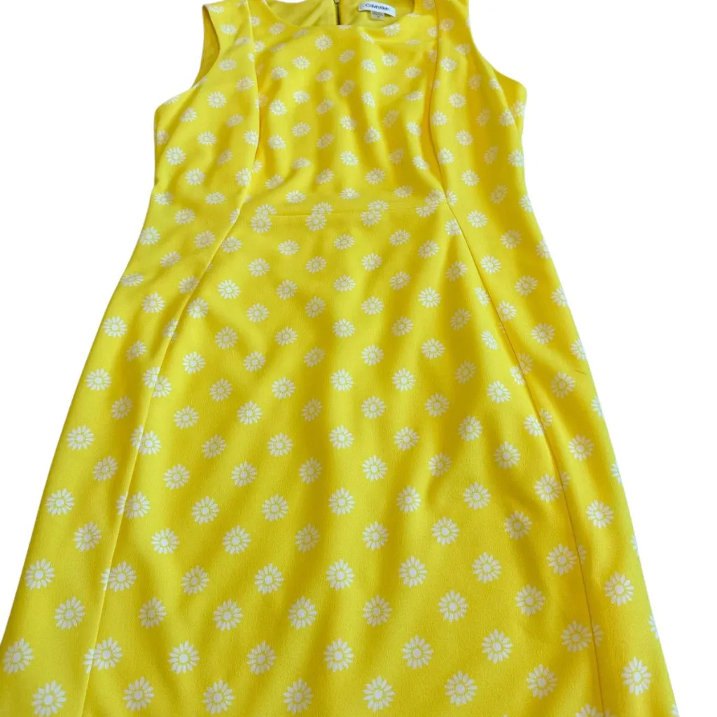 Calvin Klein Yellow Floral Print Sheath Dress Sunflower Sleeveless Size 12 Women - Image 4