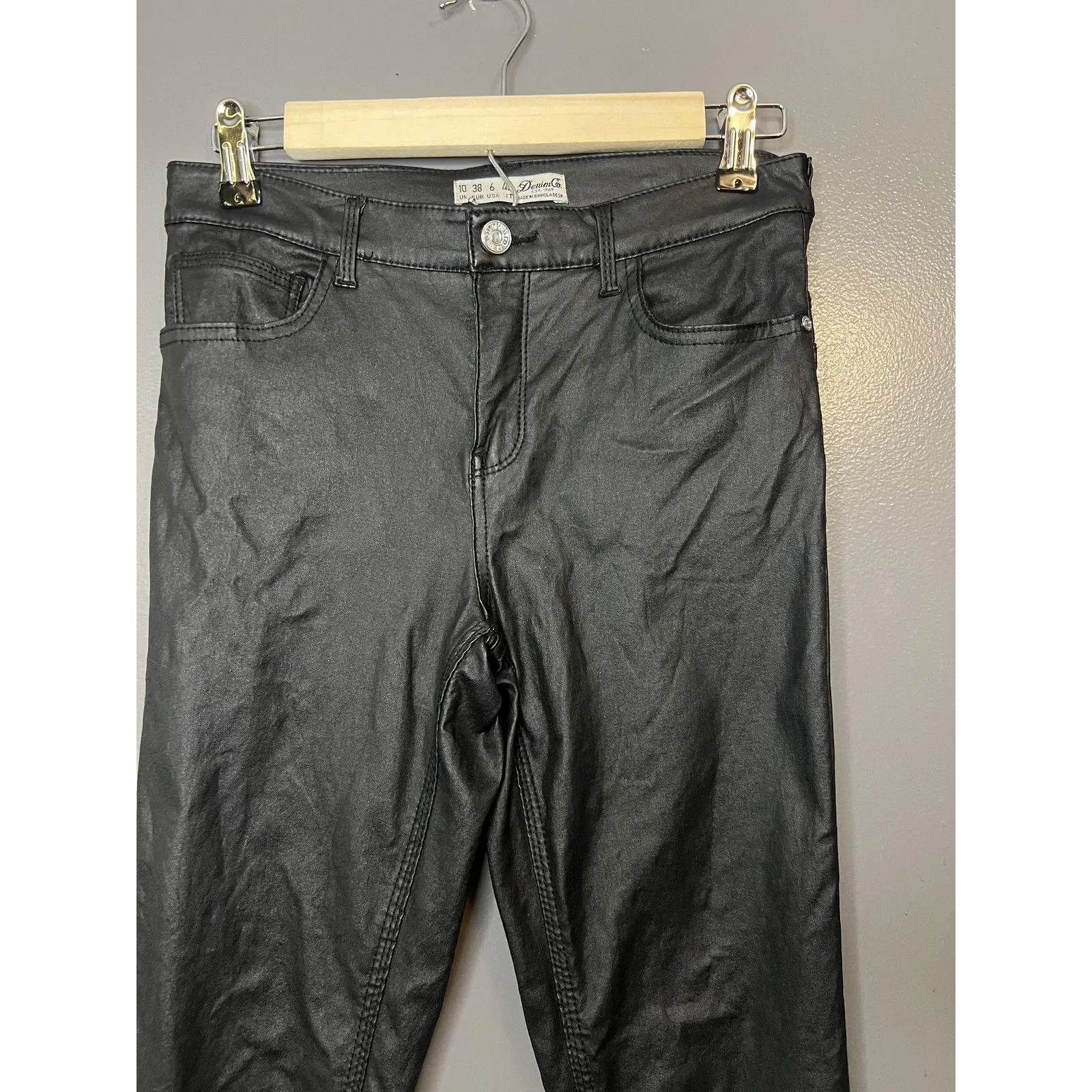 Denim Co Pants Womens 6 Black Coated Skinny Faux Leather Look Stretch Jeans - Image 2