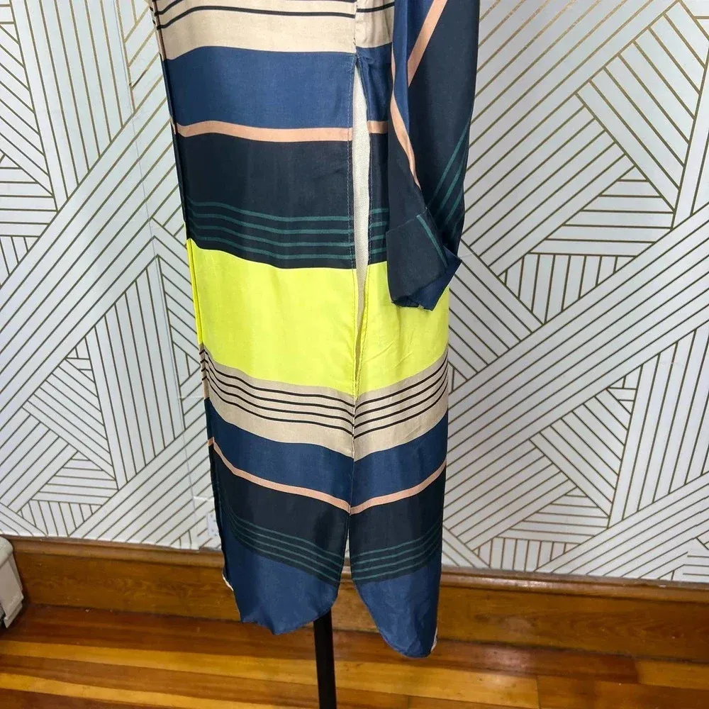 Apiece Apart Long Tunic Top Side Slits Coverup Colorful Striped Navy Blue Size 0 - Image 8