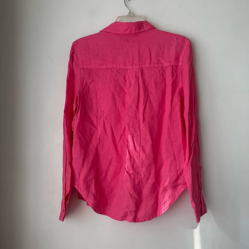 Michael Stars Spencer Flamingo Pink Linen Button Down Top S - Image 8
