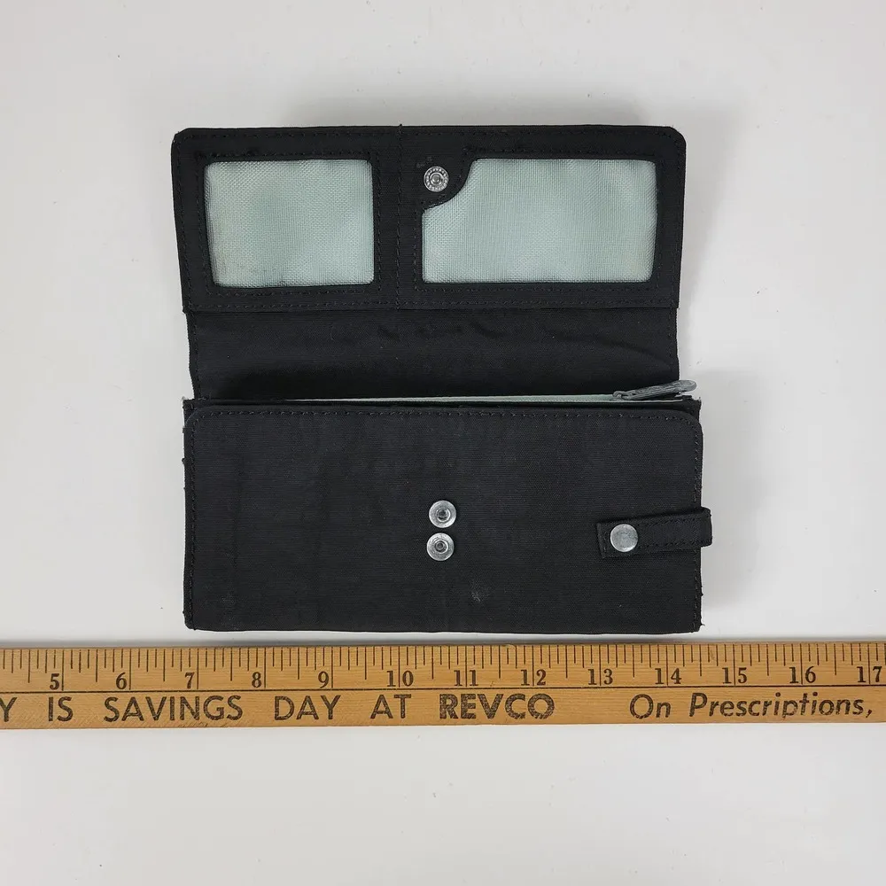 Kipling Teddi Womens Wallet Black Metallic Snap Checkbook Organizer Clutch Nylon - Image 9