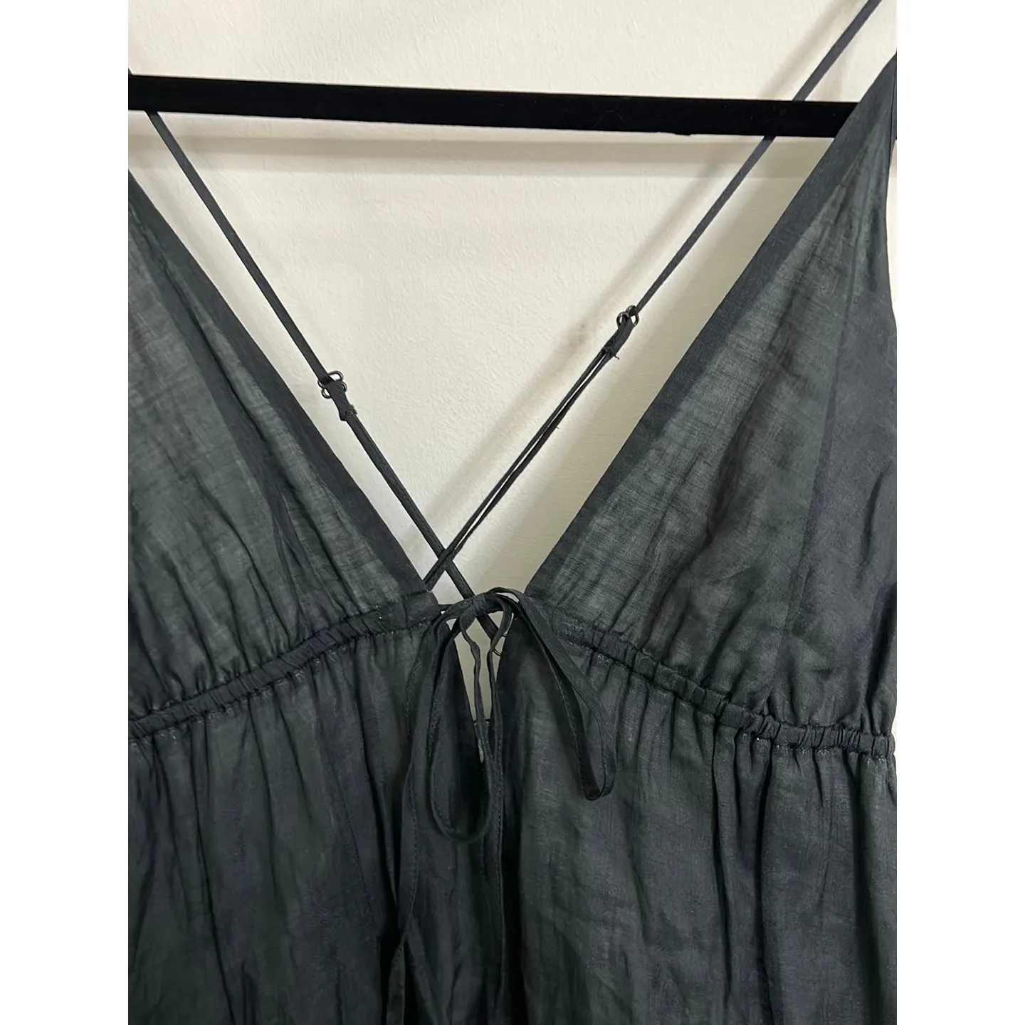 Banana Republic Dress Womens PS Turtle Green Ramie Tiered Maxi NWT Tie Front - Image 3