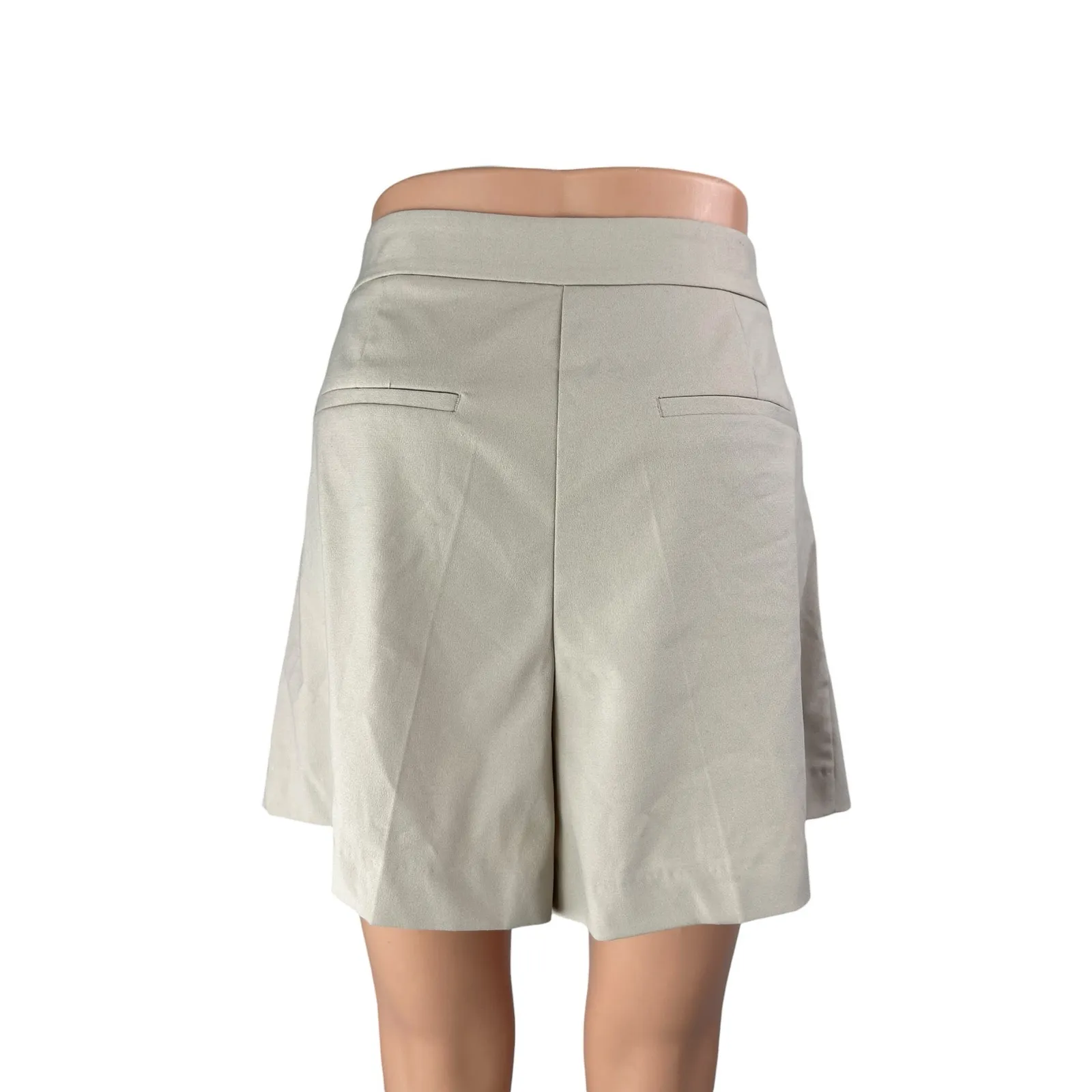 Zara Women's Beige High Rise Pleated Wide Leg Chino Khaki Casual Mini Shorts L - Image 3