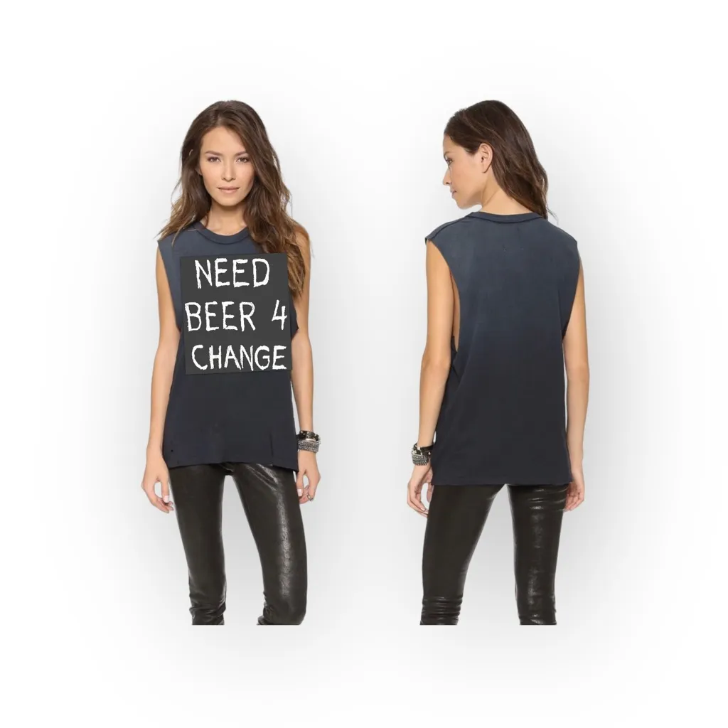 Rare: UNIF 𖤐 Need Beer 4 Change Muscle Tee Tank 𖤐 Vintage Black 𖤐 XS Oversize - Image 16