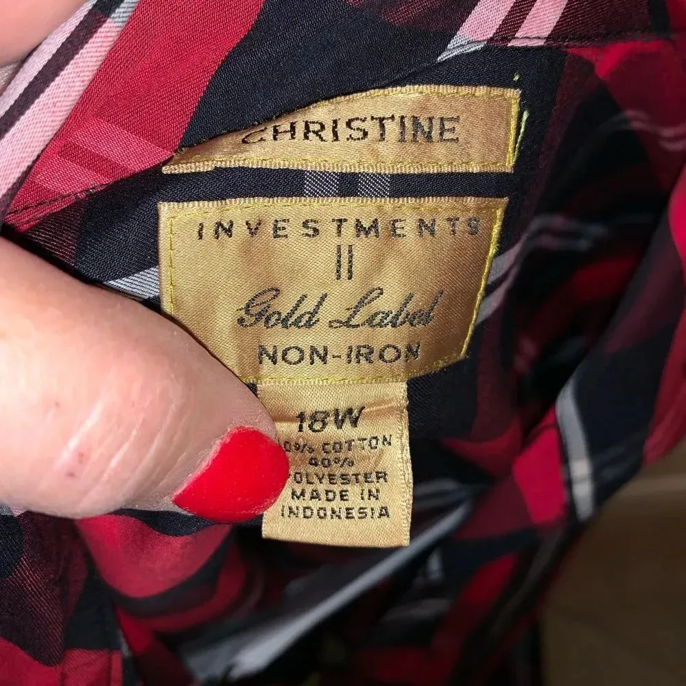 Investments Gold Label Red Plaid Button Front Shirt 16W‎ - Image 6