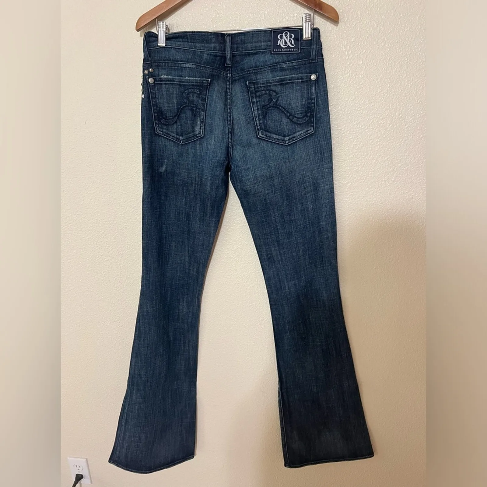 Rock & Republic Roth dark blue studded distressed bootcut western jeans 29 - Image 5