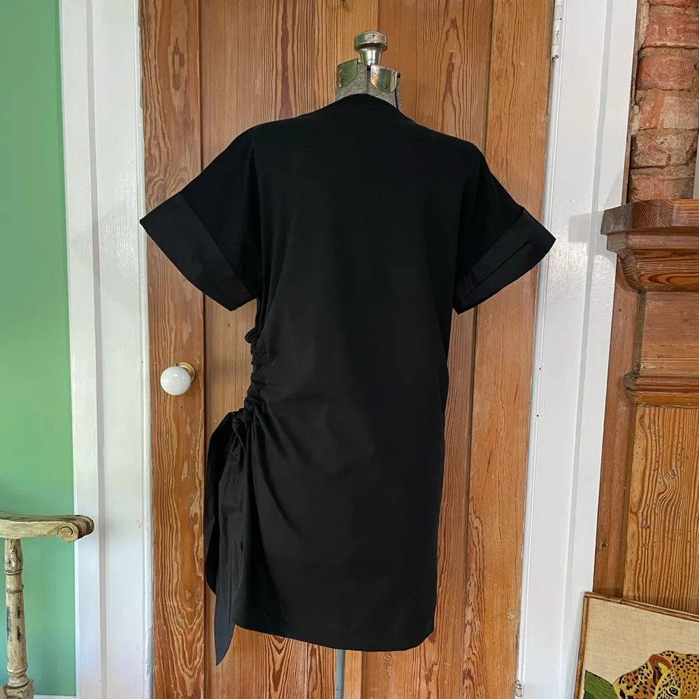 Tanya Taylor Black Kiley Short Sleeve Cotton Dress Keyhole Tie Side - Sz Small - Image 11