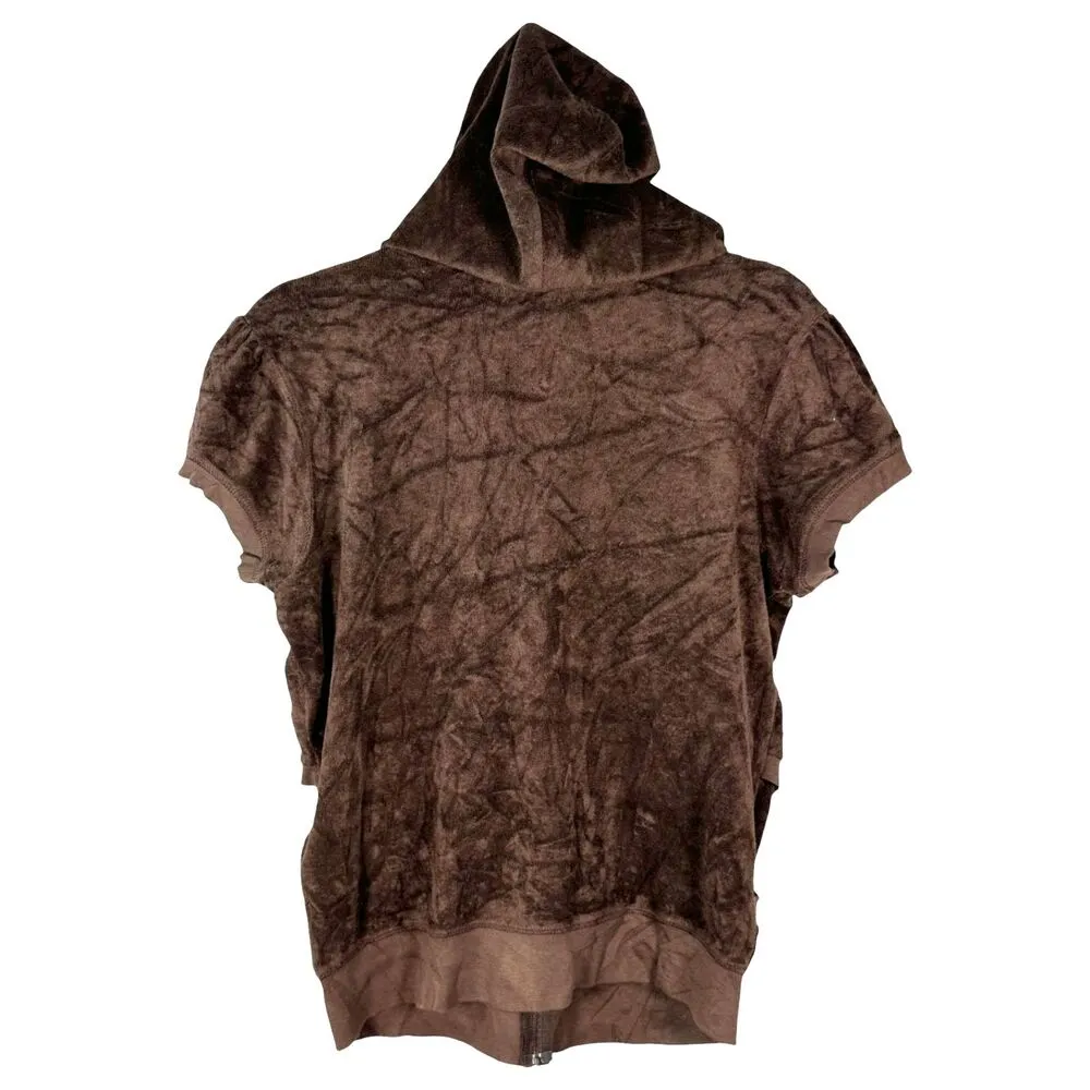 Juicy Couture Vintage Brown Velour Short Sleeve Zip Shirt Size XL - Image 3