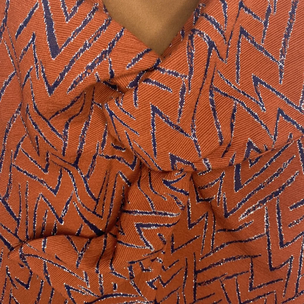 Anthropologie Eva Franco sheen chevron print terracotta front twist top size S - Image 7