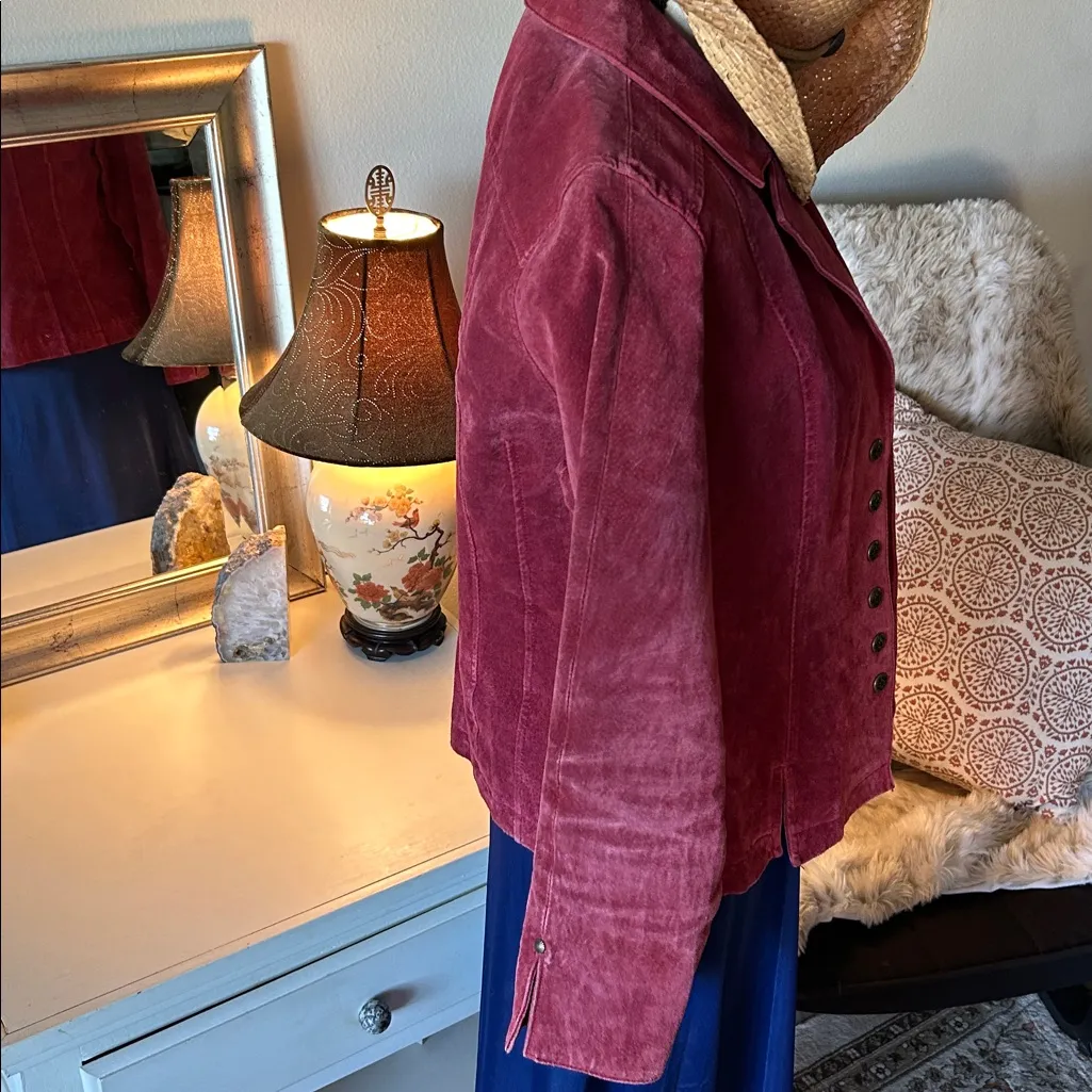 Live a little Vtg leather suede maroon pink western button up women jacket M Size M - Image 8