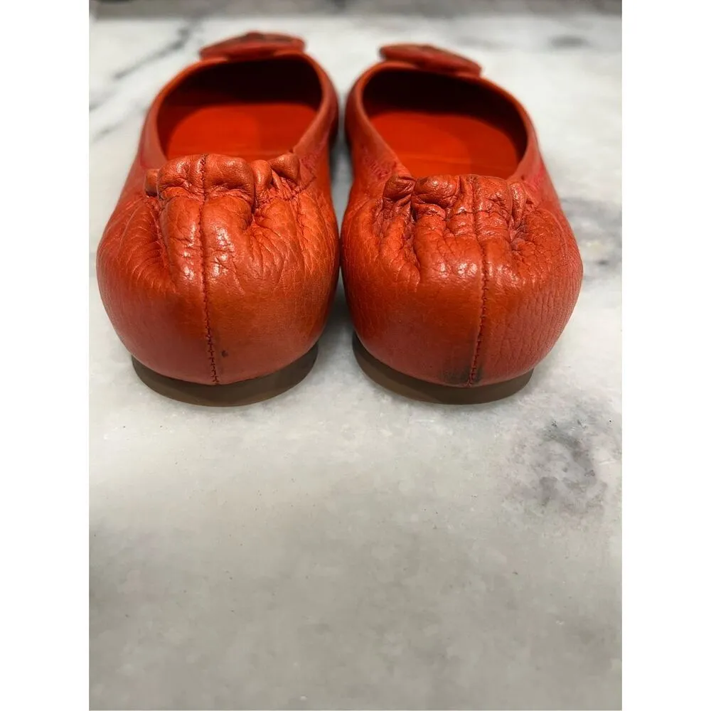 Tory Burch Minnie Travel Ballet Flats Red Pebbled Leather Women’s 6 - Image 6