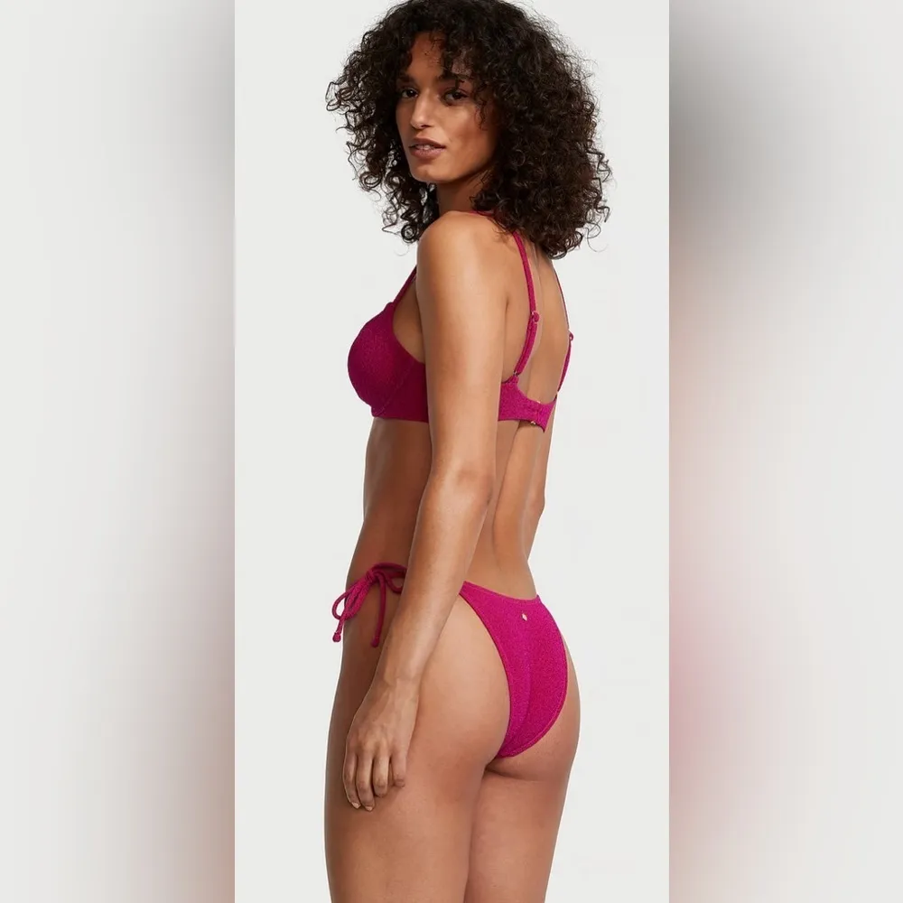 Victoria’s Secret Bikini Set M Pink Shimmer Underwire Top & Tie Bottom Swim NWT - Image 7