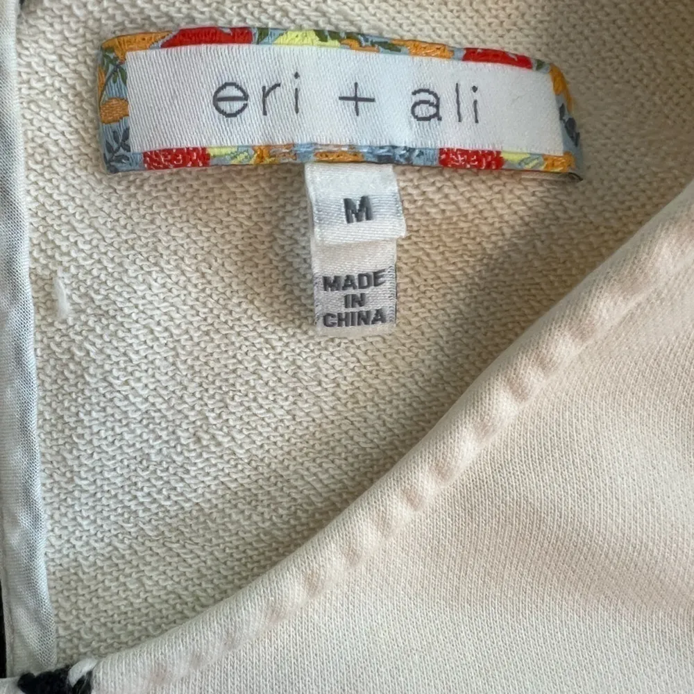 eri + ali Anthropologie cotton terry lined striped top with fringe accents, M Black Size M - Image 10