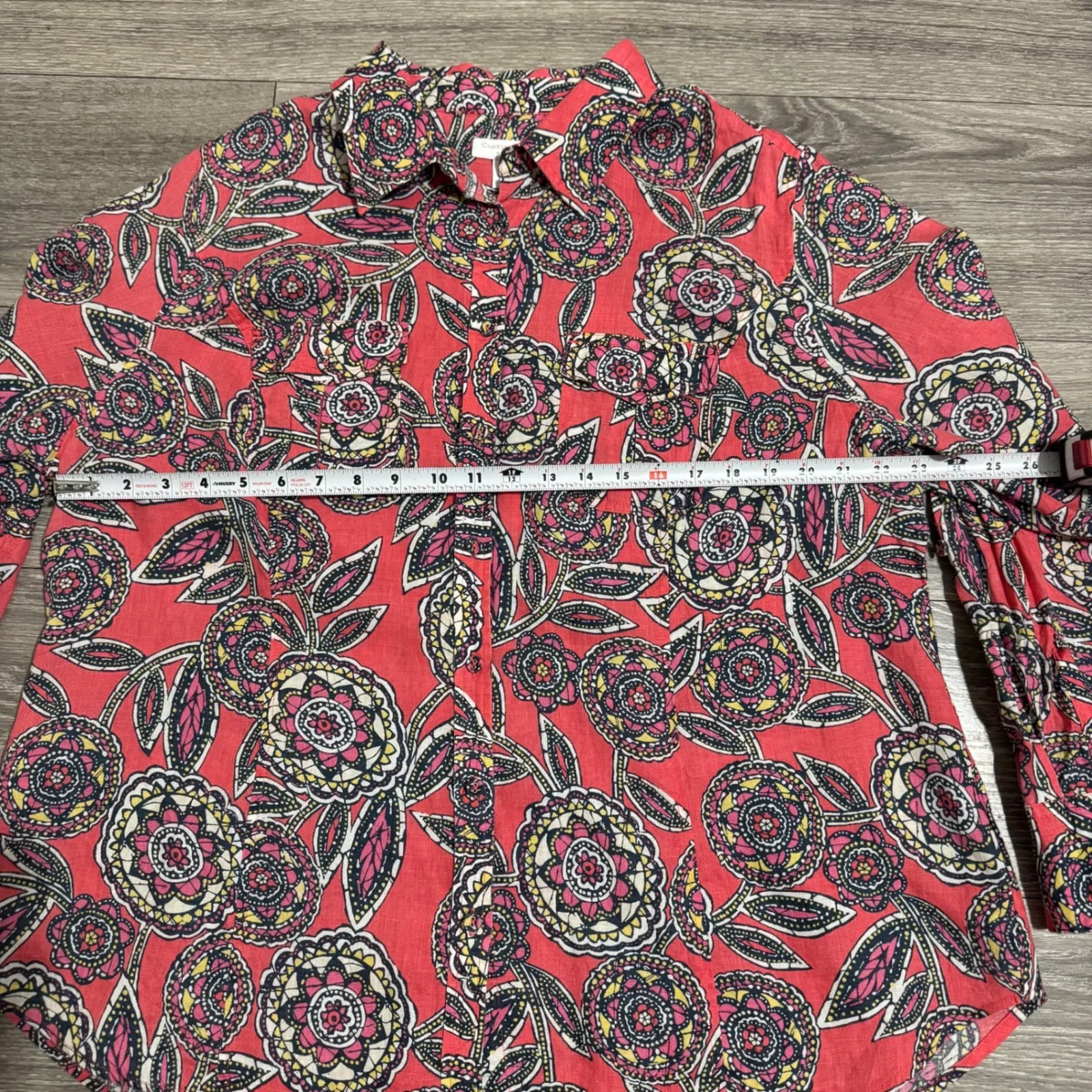 Charter Club Woman Coral Floral Paisley Print 100% Linen Button Down Shirt 18W - Image 8