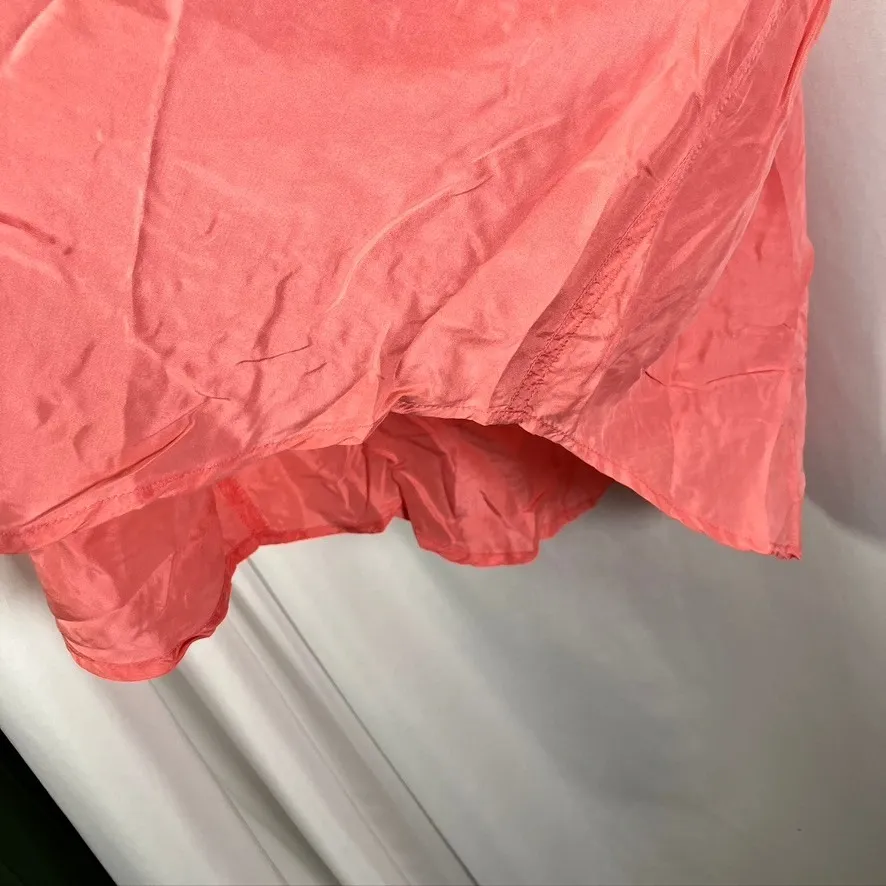 Paul Harris Silk Shirt Women's M Coral Button‎ Up Short Sleeve Pockets Pink Size M - Image 6