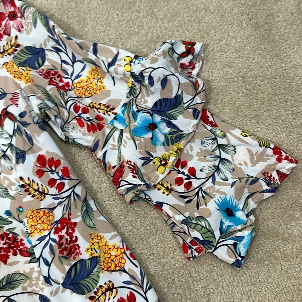 Entro Floral 3/4 Ruffle Sleeve Cottage Lined Tunic Top Mini Dress Women Small - Image 5