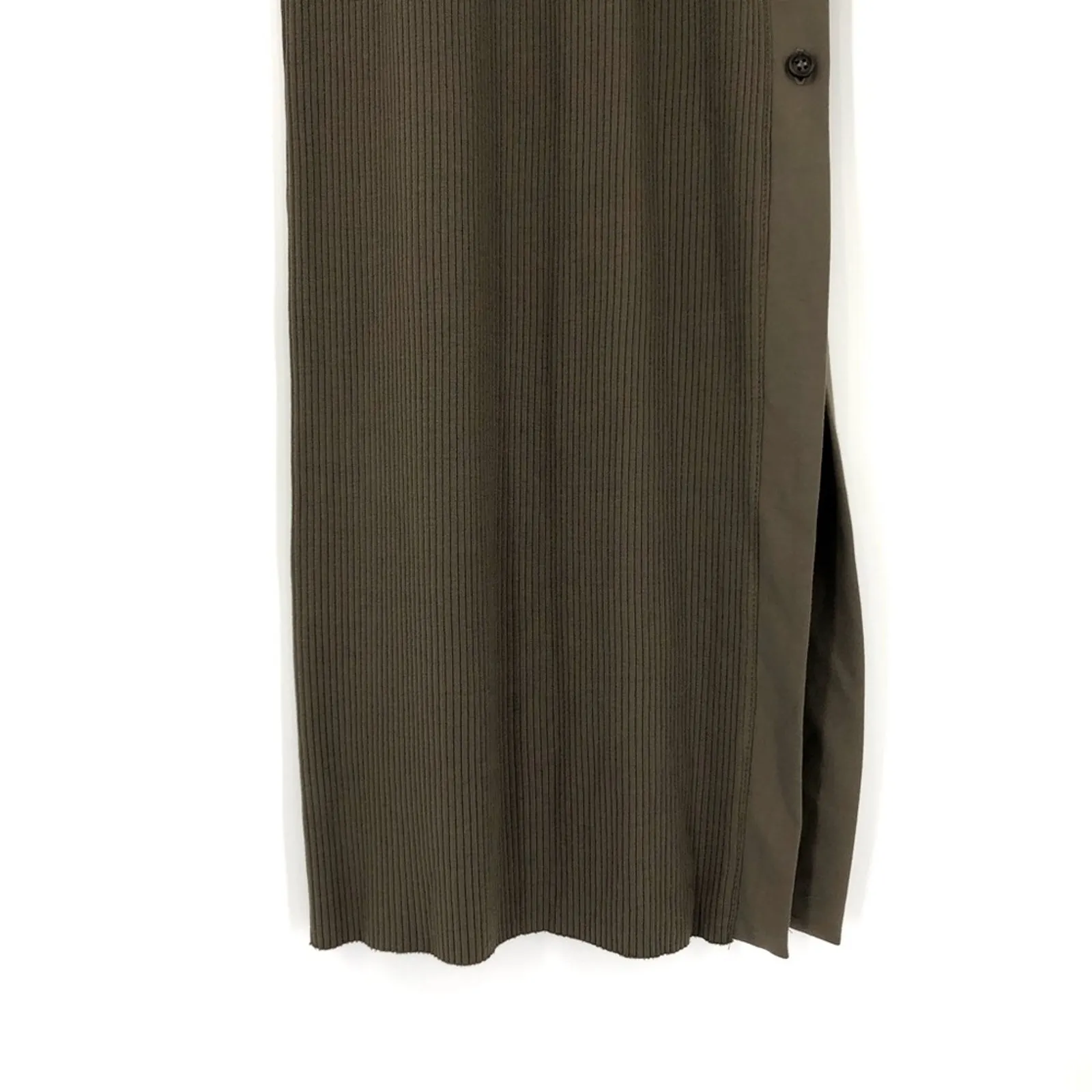 THE RANGE Ribbed Button Maxi Dress Olive Green XS - Image 4