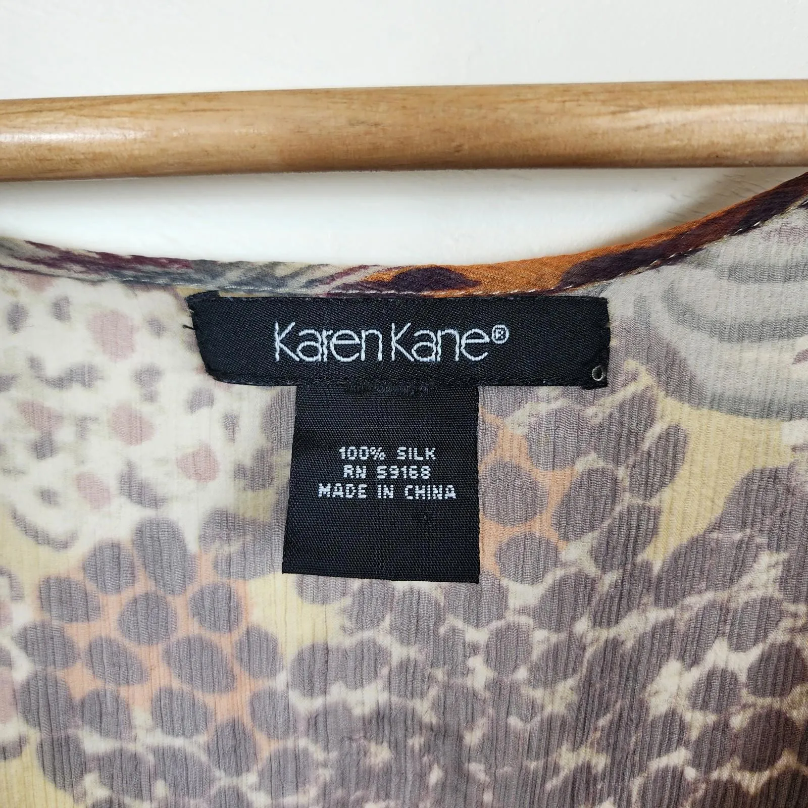 Karen Kane 100% Silk Tunic Blouse L Sheer Floral Polka Dot Boho Fairycore Y2K - Image 4