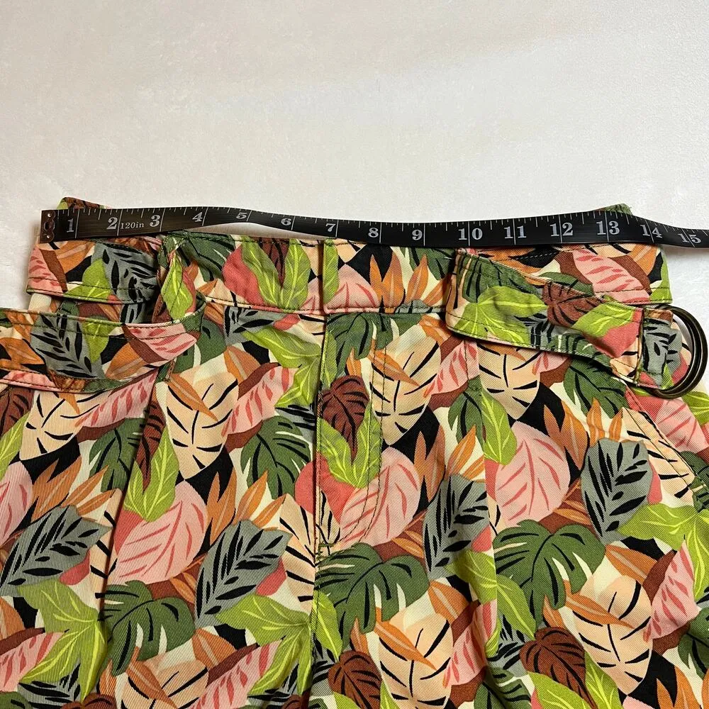 LOFT High Rise Palm Leaf Print Pleated Shorts w/ Belt Size X-Small Colorful - Image 9