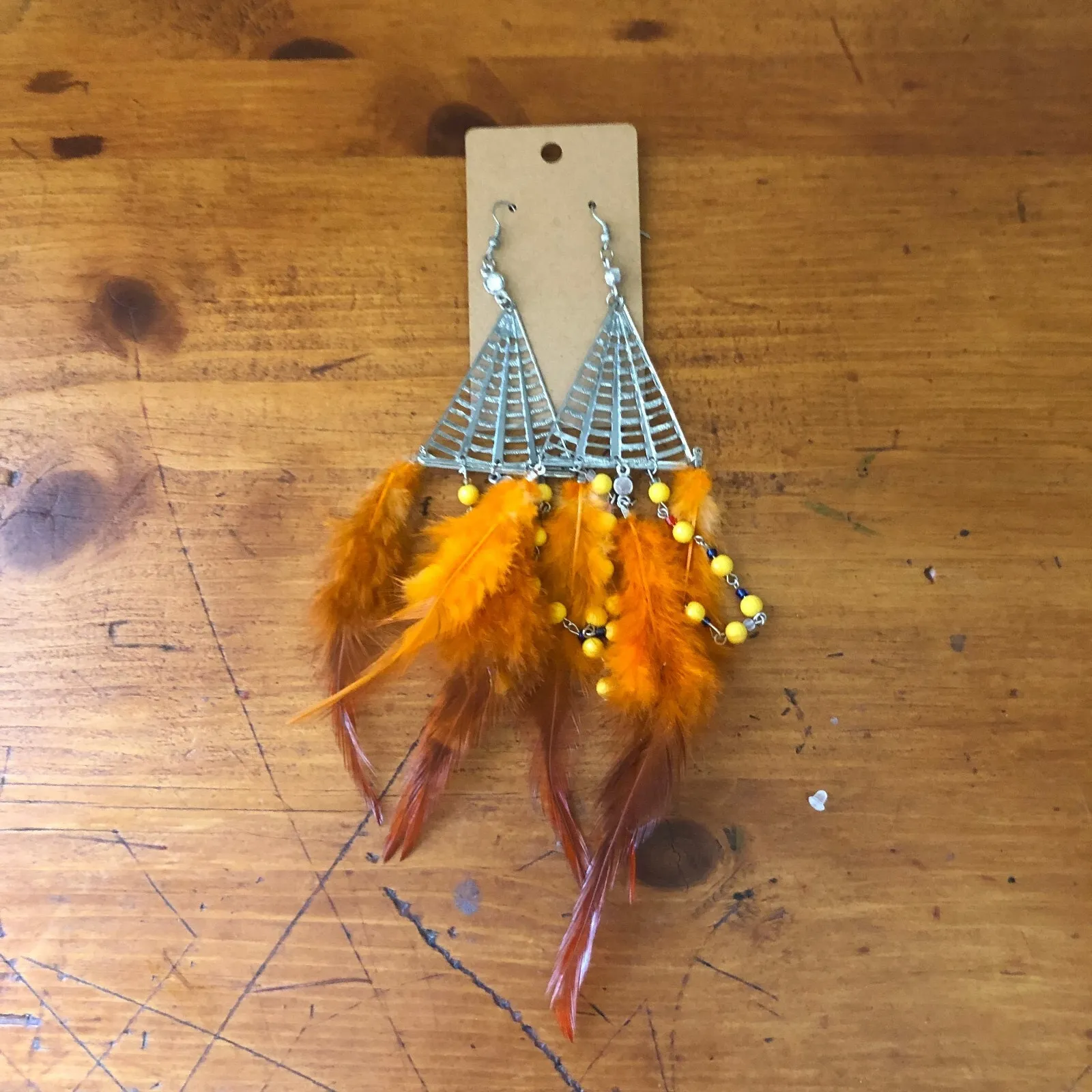 Set of 6 Boho Statement Earrings Tassel Fringe Feather Festival Hook Clasp NWOT - Image 10