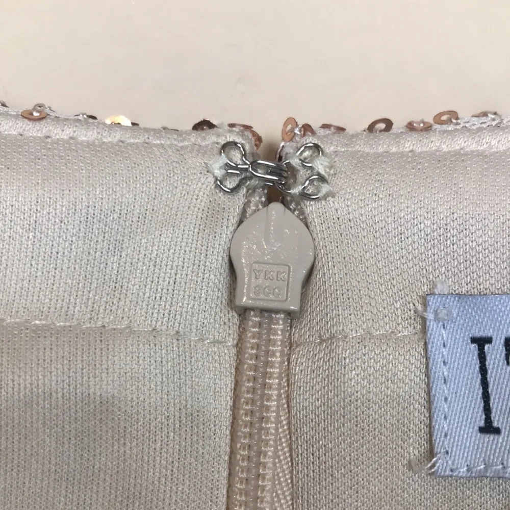 NWT Ieena for Mac Duggal Women’s Gold Sequins Mesh Faux Wrap Long Sleeve Dress - Image 13