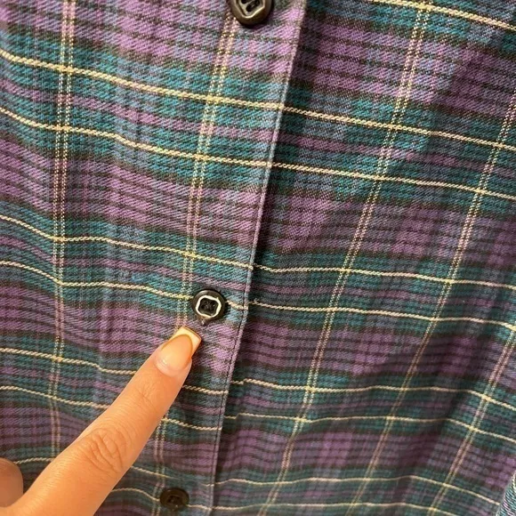 Woolrich Women’s Vintage Purple/green Plaid Flannel 100% Cotton‎ Shirt- Small - Image 4
