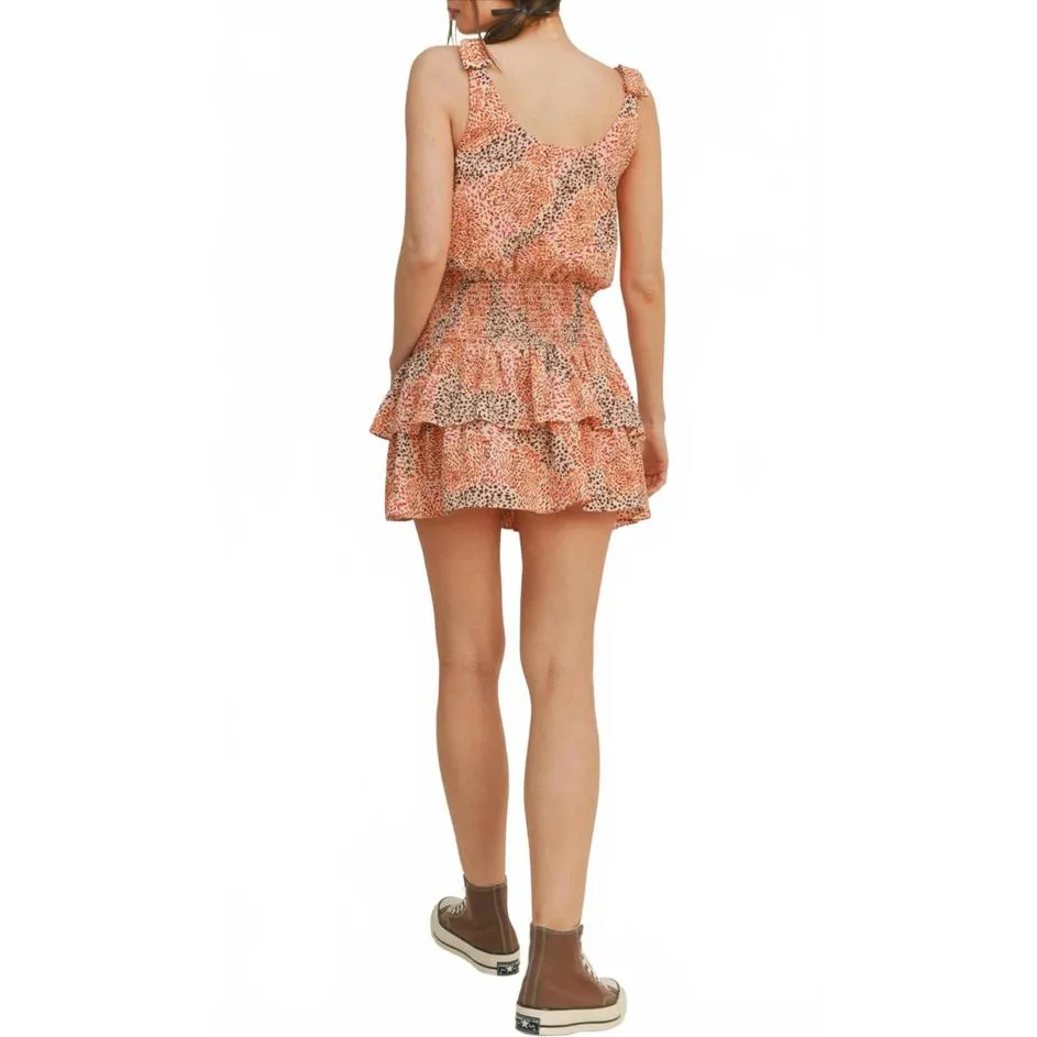 Lush Animal Print Smocked V Neck Sleeveless Mini Dress Pink Cream NWT Small - Image 4