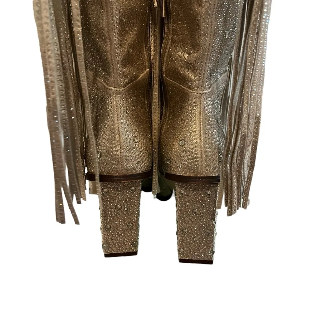 NWOT Jessica Simpson Gold Asire2 Rhinestone Embellished Fringe Boots, Sz… - Image 12