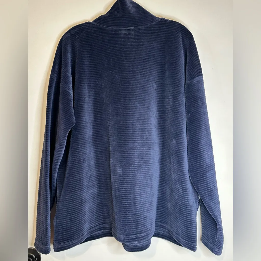 LL Bean Blue Loose Turtle Neck 3/4 Zip Up Kangaroo Pocket Ribbed Sweater XL - Image 2