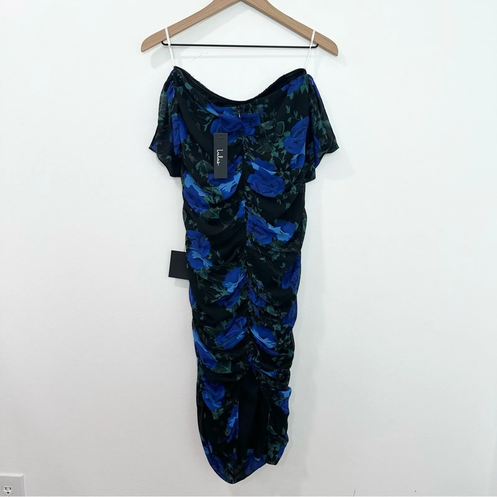 Lulus Blithesome Black Floral Print Ruched Off-the-Shoulder Midi Dress Romantic - Image 2