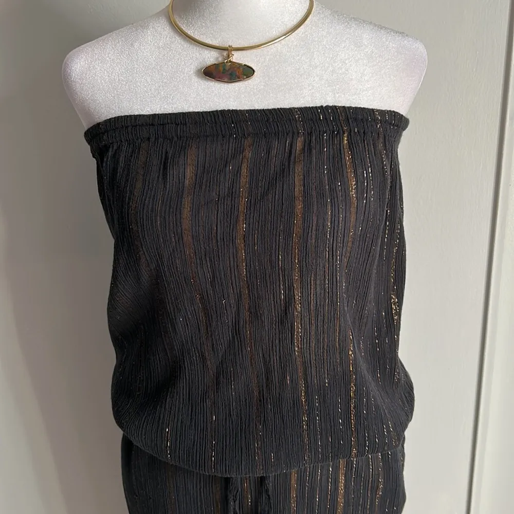 New Star Mela Boho Black with Gold Linda Strapless Jumpsuit with Pockets Size M - Image 2