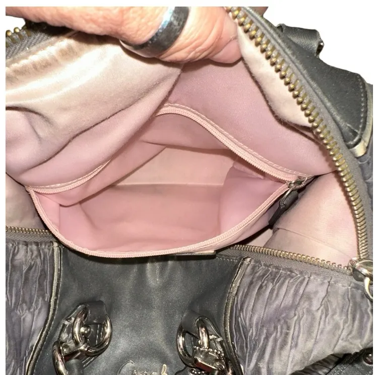 COACH • Ashley Gathered Sateen/Leather Grey Satchel Bag Purse • F20084 - Image 4