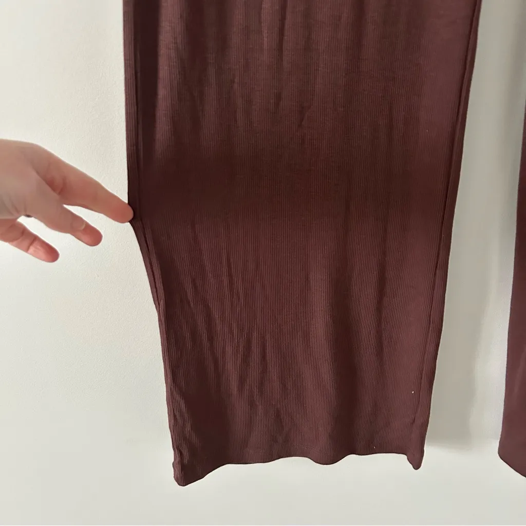 NUUDS Ribbed High Rise Wide Leg Ribbed Pajama Lounge Pants Chocolate Brown XXL - Image 5