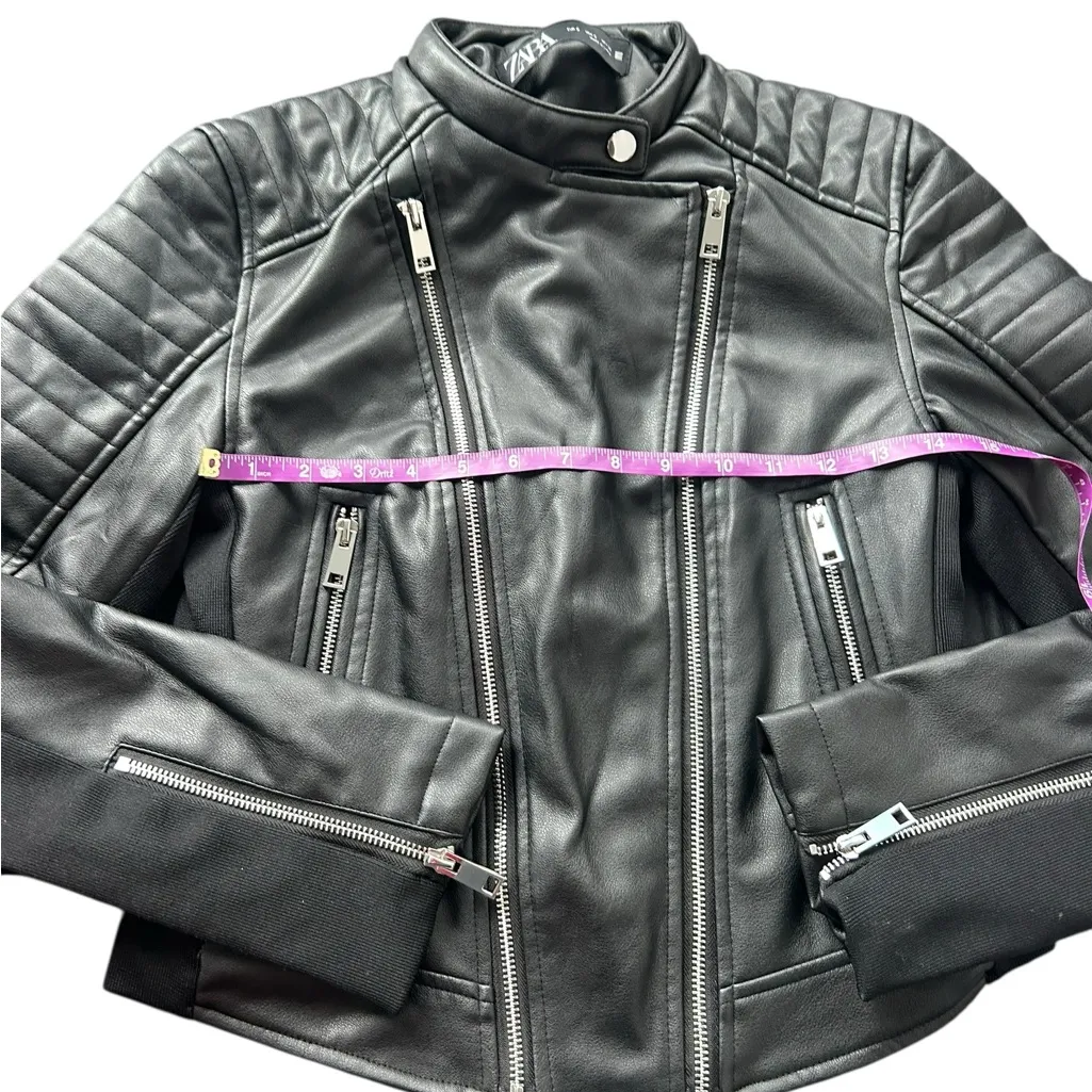 Zara Black Leather Biker Jacket - Image 4