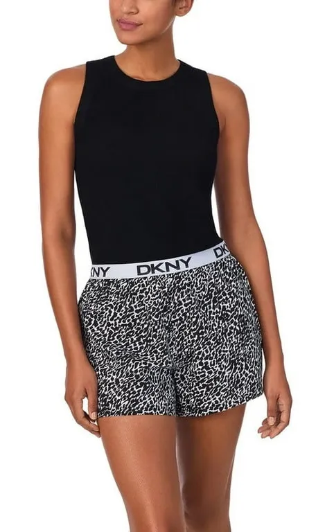 NWT DKNY 2 Piece Outfit Clothing Set - Tank Top & Short (Black Animal Print) M - Image 1