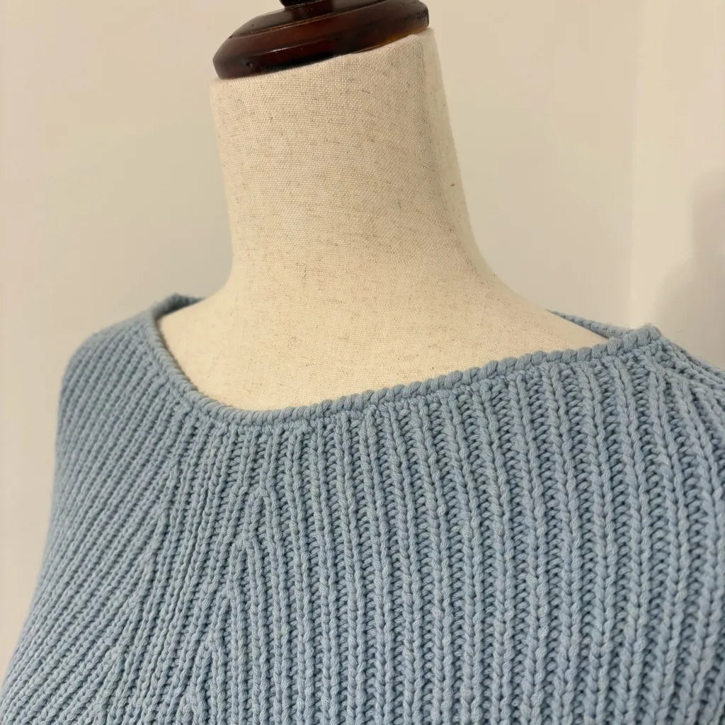 Vintage 80s Oscar De La Renta Baby Blue Knit Wool Blend Poncho Sz XS/S - Image 3