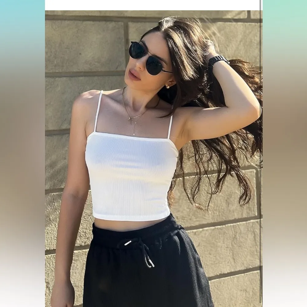 Crop Top Womens L Blue White 2 Pack Tank Cami Summer Y2K Basic Crop Tanks FC2 Size L - Image 5